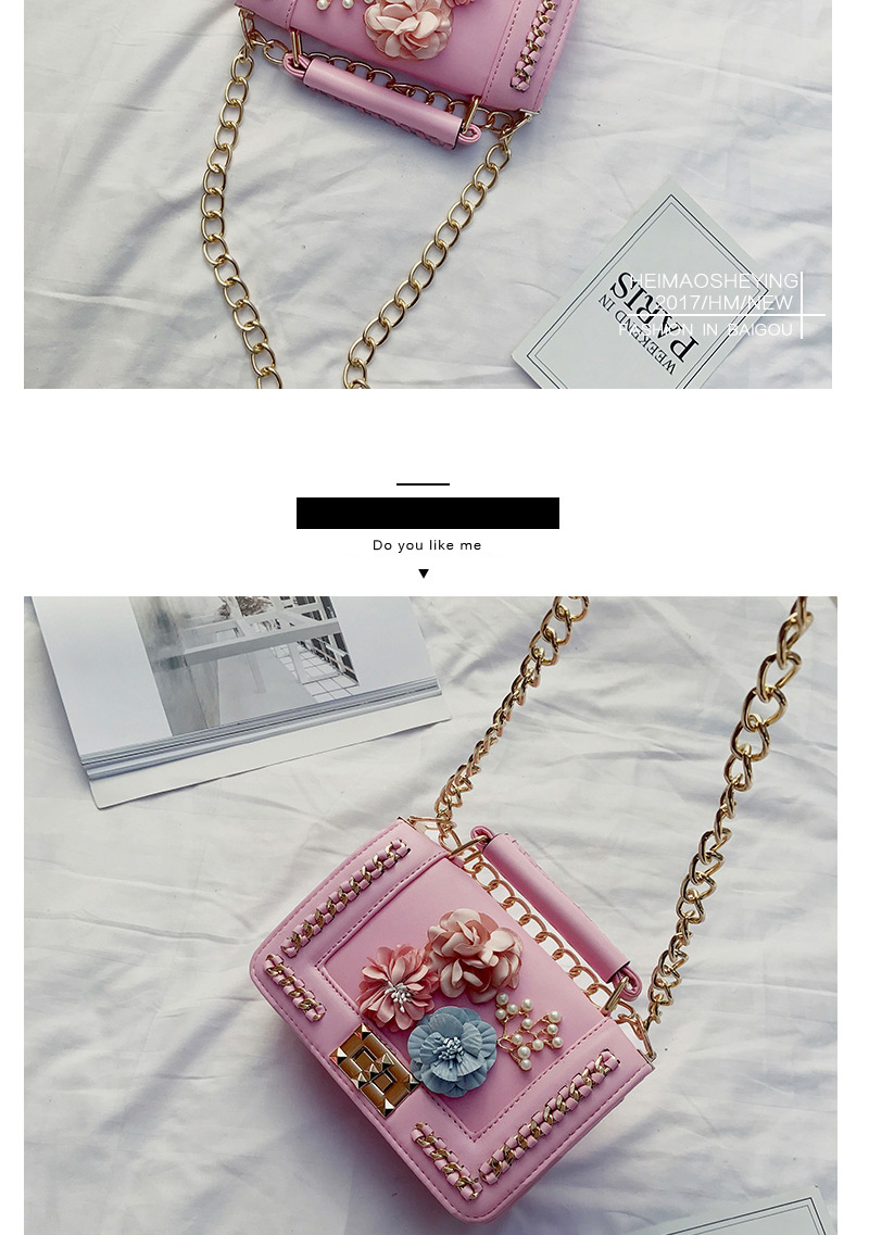 Fashion Pink Flower&chain Decorated Pure Color Shoulder Bag,Messenger bags