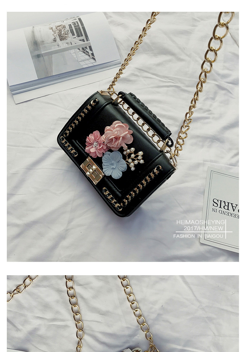 Fashion Black Flower&chain Decorated Pure Color Shoulder Bag,Messenger bags
