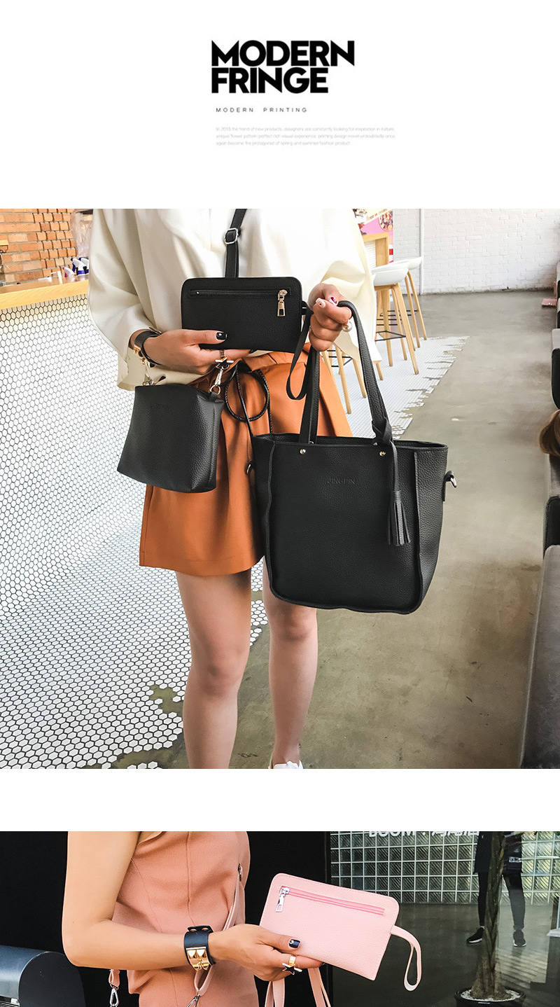 Fashion Gray Tassel Decorated Pure Color Handbag (5 Pcs),Messenger bags