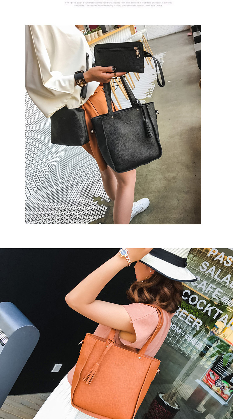 Fashion Dark Gray Tassel Decorated Pure Color Handbag (9 Pcs),Messenger bags