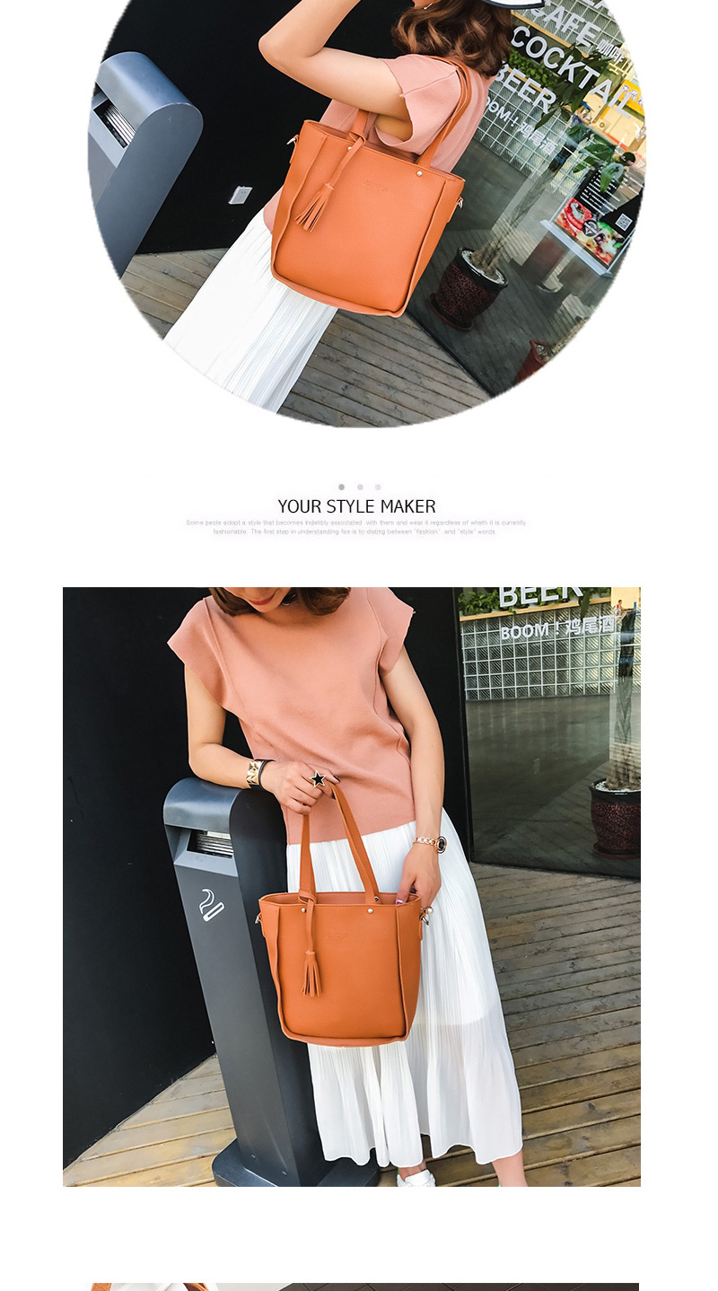 Fashion Light Brown Tassel Decorated Pure Color Handbag (10 Pcs),Messenger bags