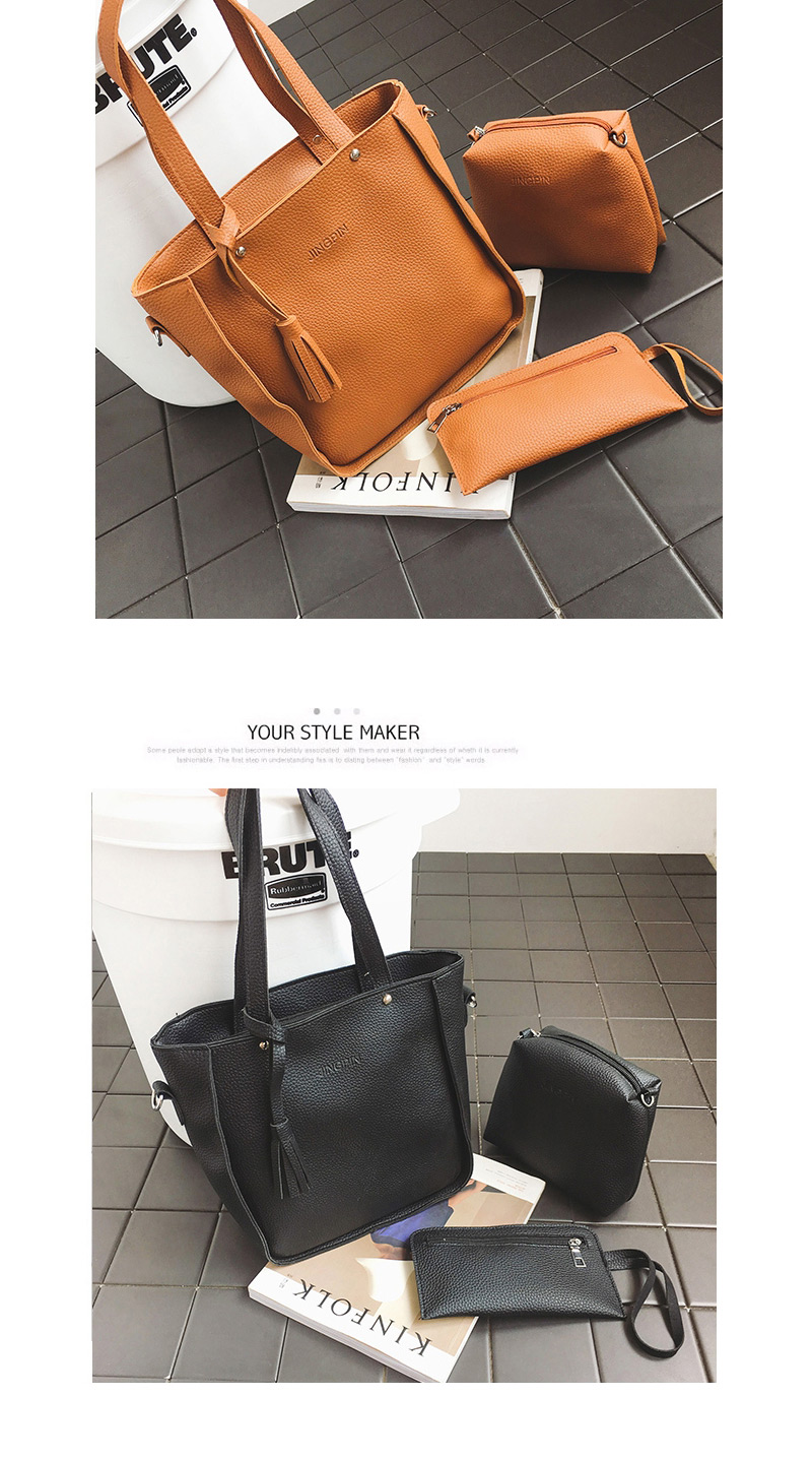 Fashion Light Brown Tassel Decorated Pure Color Handbag (10 Pcs),Messenger bags