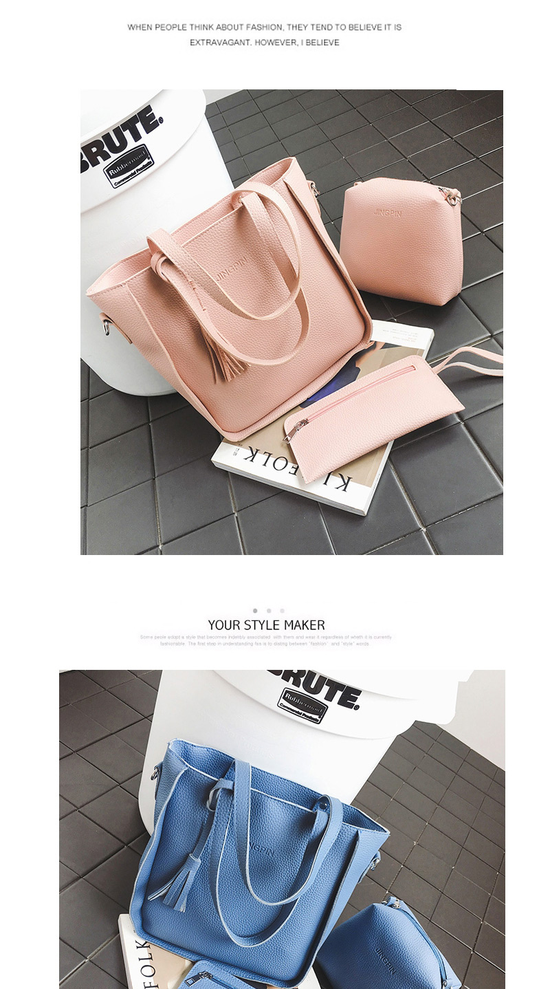 Fashion Black Tassel Decorated Pure Color Handbag (8 Pcs),Messenger bags