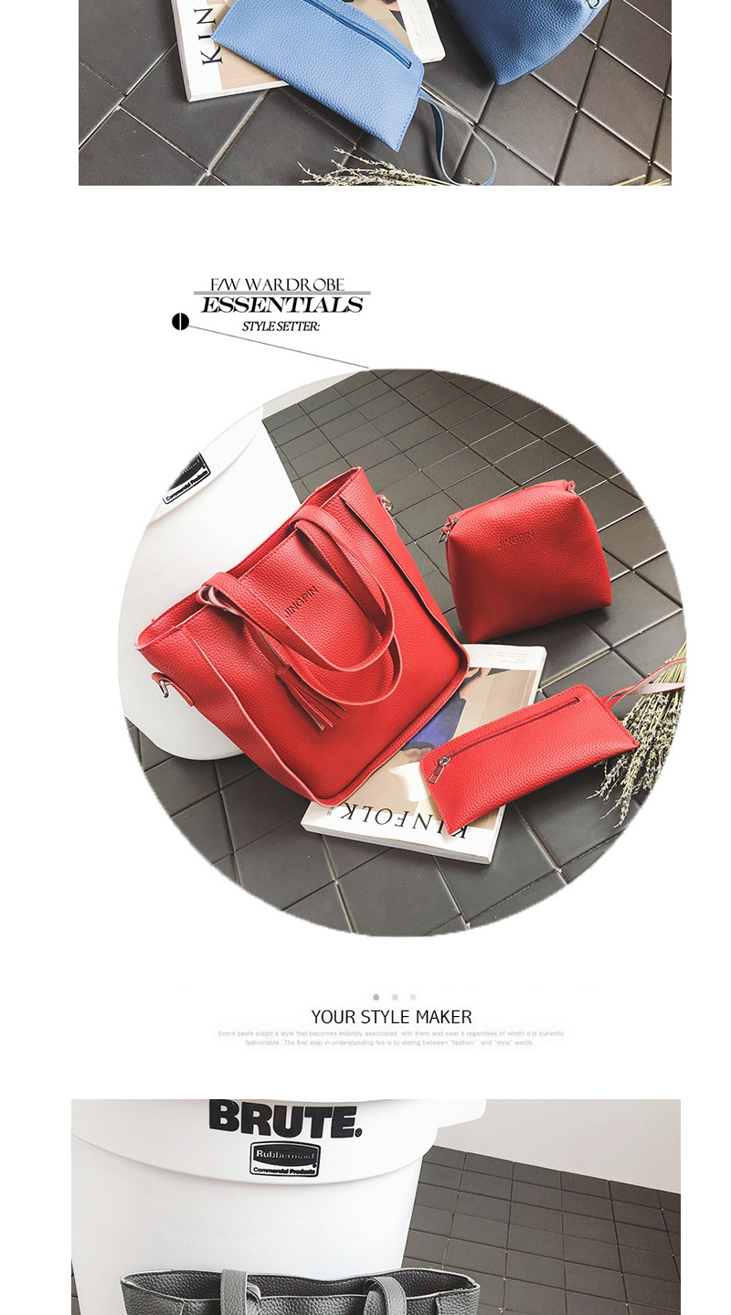 Fashion Pink Tassel Decorated Pure Color Handbag (3 Pcs),Messenger bags