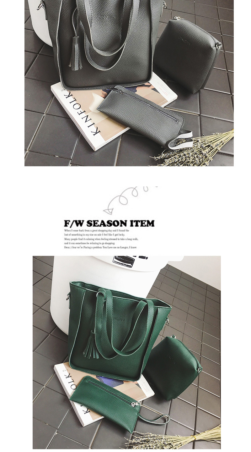 Fashion Dark Gray Tassel Decorated Pure Color Handbag (9 Pcs),Messenger bags