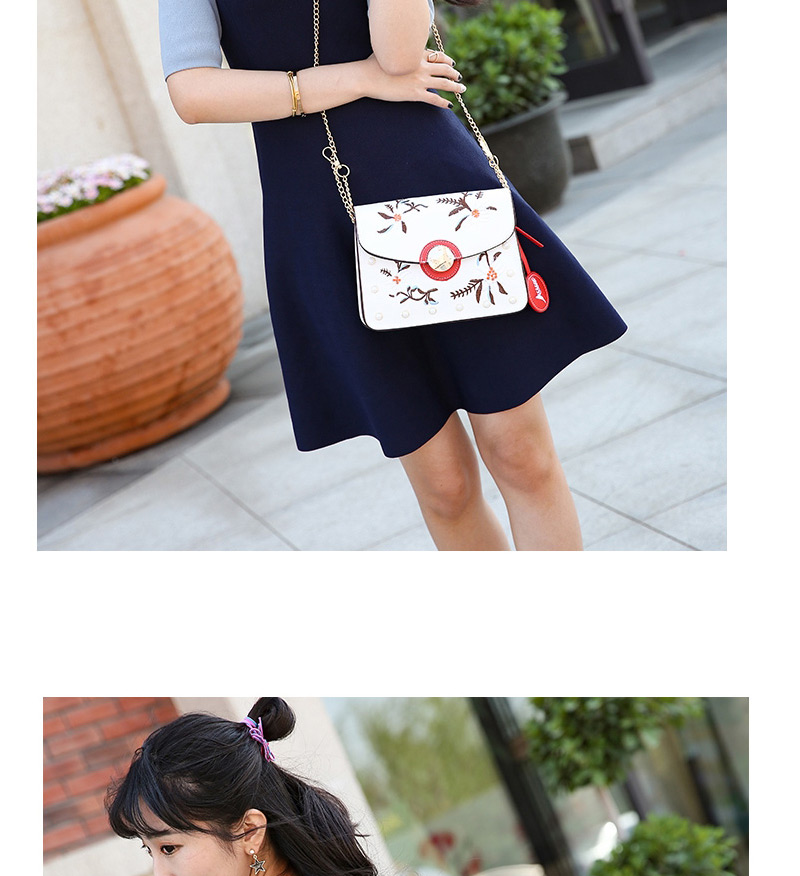 Fashion Black Embroidery Flower Decorated Pure Color Shoulder Bag,Messenger bags