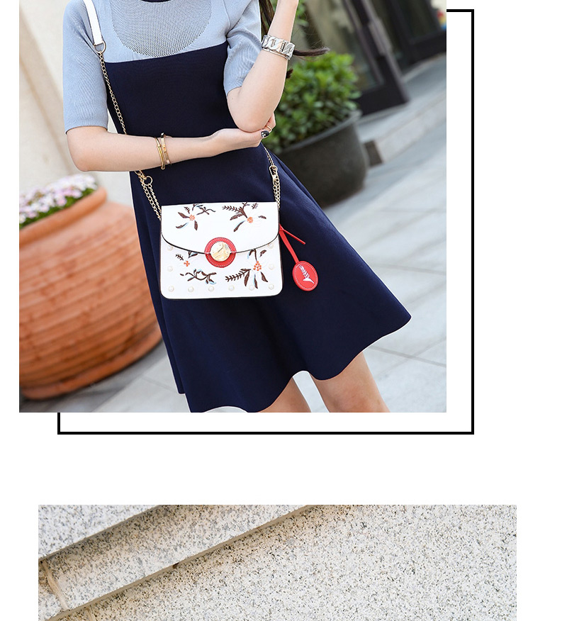 Fashion White Embroidery Flower Decorated Pure Color Shoulder Bag,Messenger bags