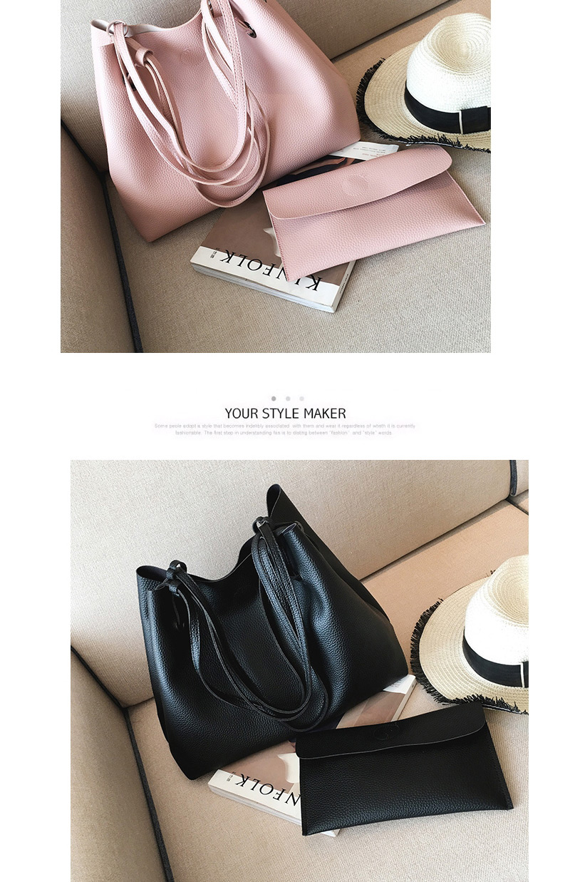 Fashion Black Rectangle Shape Decorated Pure Color Shoulder Bag (2 Pcs),Messenger bags
