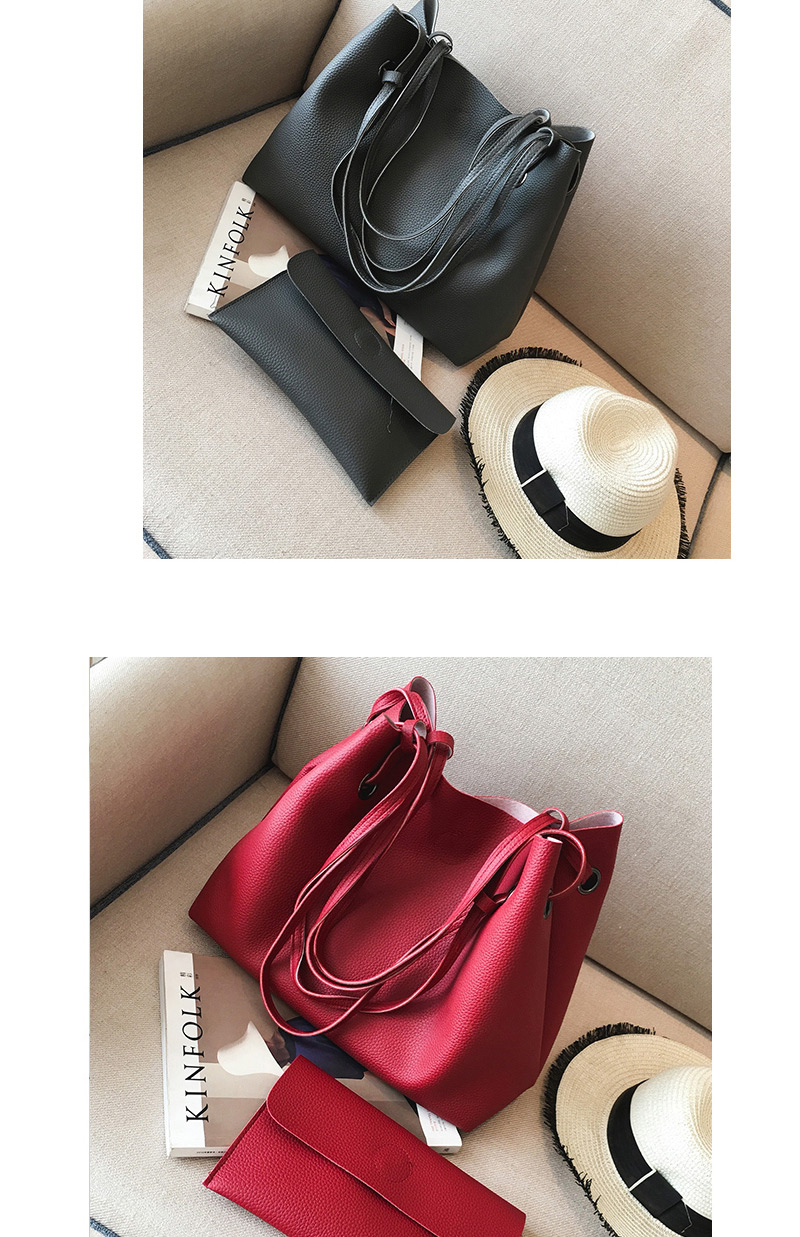 Fashion Red Rectangle Shape Decorated Pure Color Shoulder Bag (2 Pcs),Messenger bags