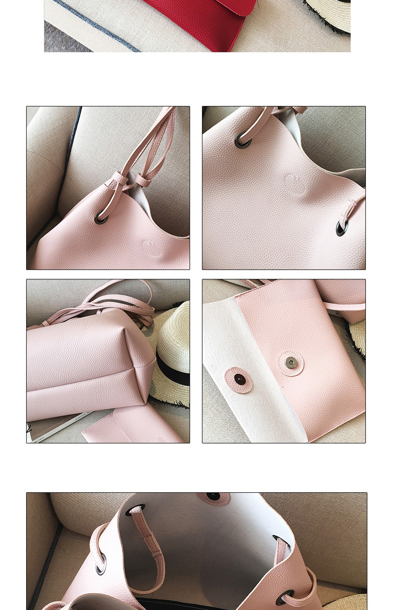 Fashion Pink Rectangle Shape Decorated Pure Color Shoulder Bag (2 Pcs),Messenger bags