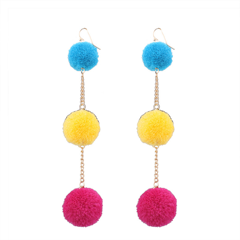 Fashion Multi-color Pom Ball Decorated Color Matching Pom Earrings,Drop Earrings