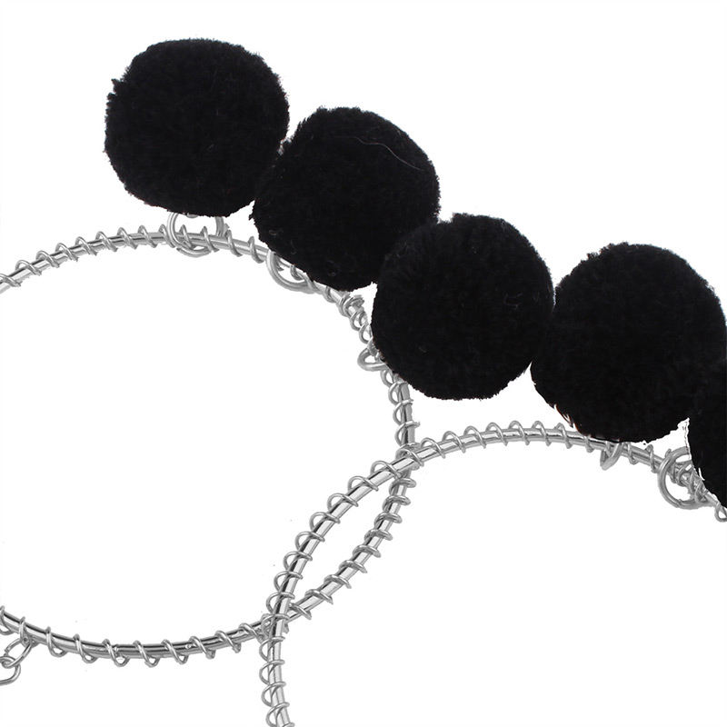 Fashion Black Pom Ball Decorated Circular Ring Shape Earrings,Drop Earrings