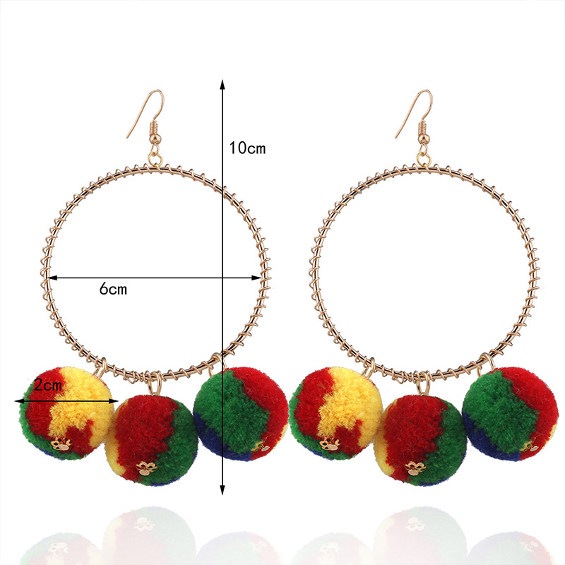 Fashion Black Pom Ball Decorated Circular Ring Shape Earrings,Drop Earrings