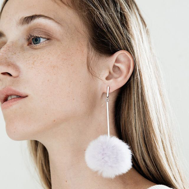 Fashion Silver Color+white Fuzzy Ball Decorated Pure Color Pom Earrings,Drop Earrings