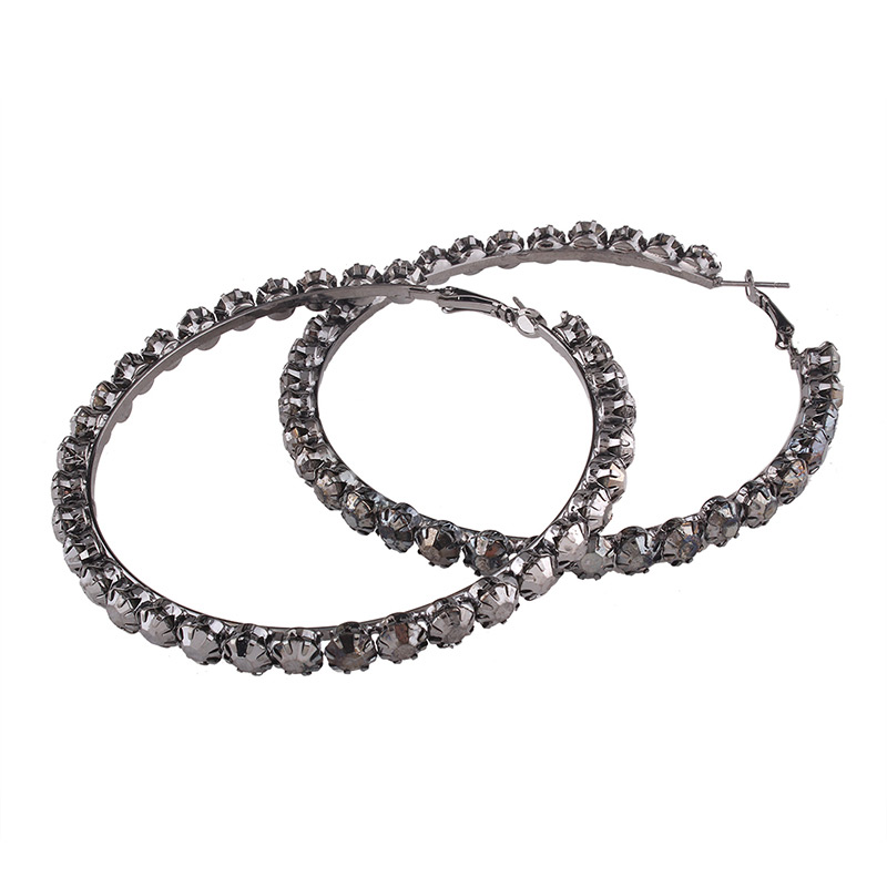 Fashion Gun Black Diamond Decorated Circular Ring Shape Pure Color Earrings,Hoop Earrings