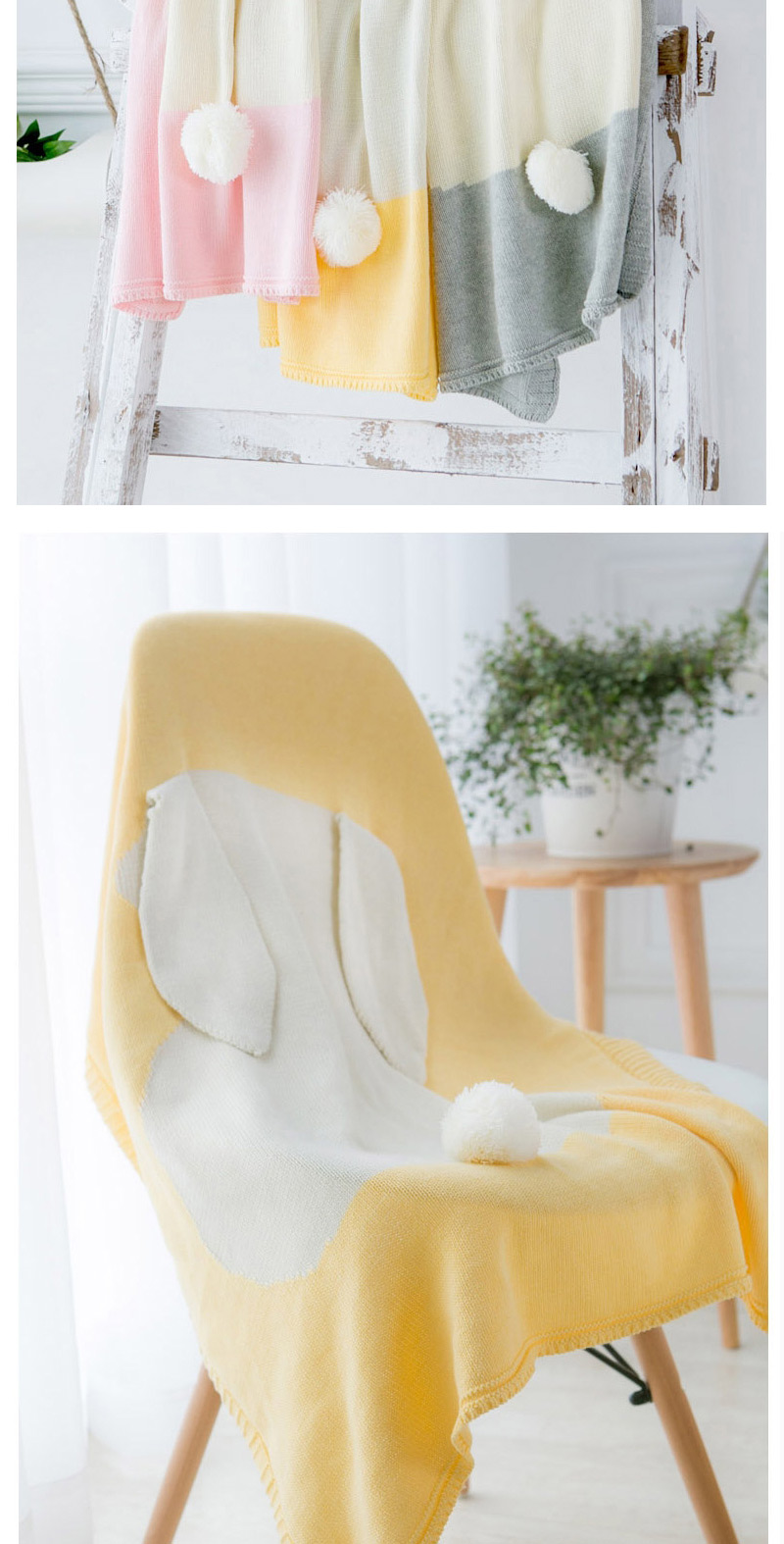 Fashion Yellow Rabbit Shape Decorated Pure Color Blanket,Household goods