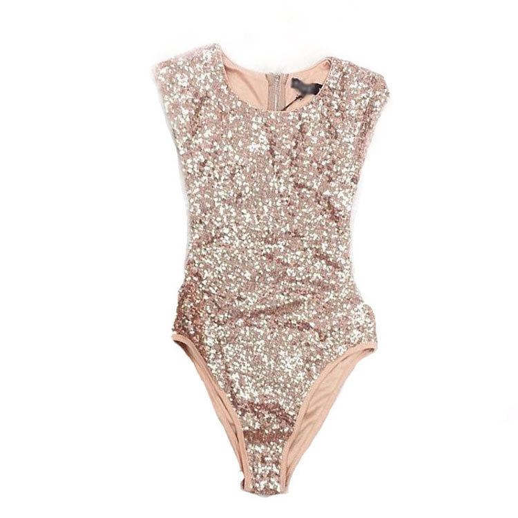 Sexy Pink Sequins Decorated Pure Color Onepiece Bikini,One Pieces