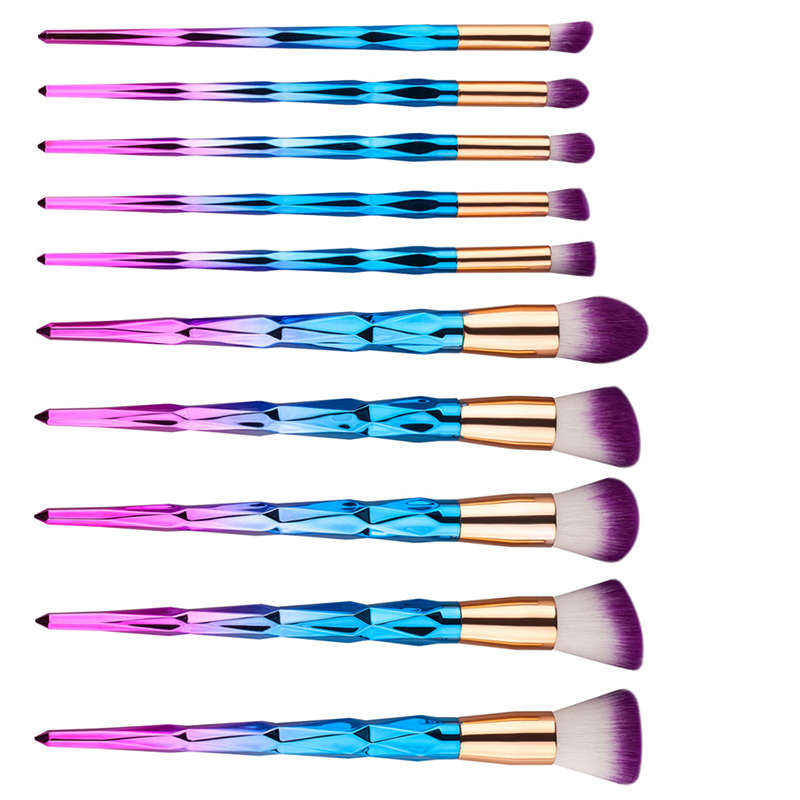 Fashion Pink+blue Color Matching Decorated Simple Makeup Brush(10pcs),Beauty tools