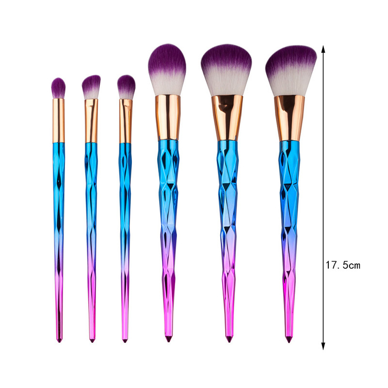 Fashion Pink+blue Color Matching Decorated Simple Makeup Brush(6pcs),Beauty tools