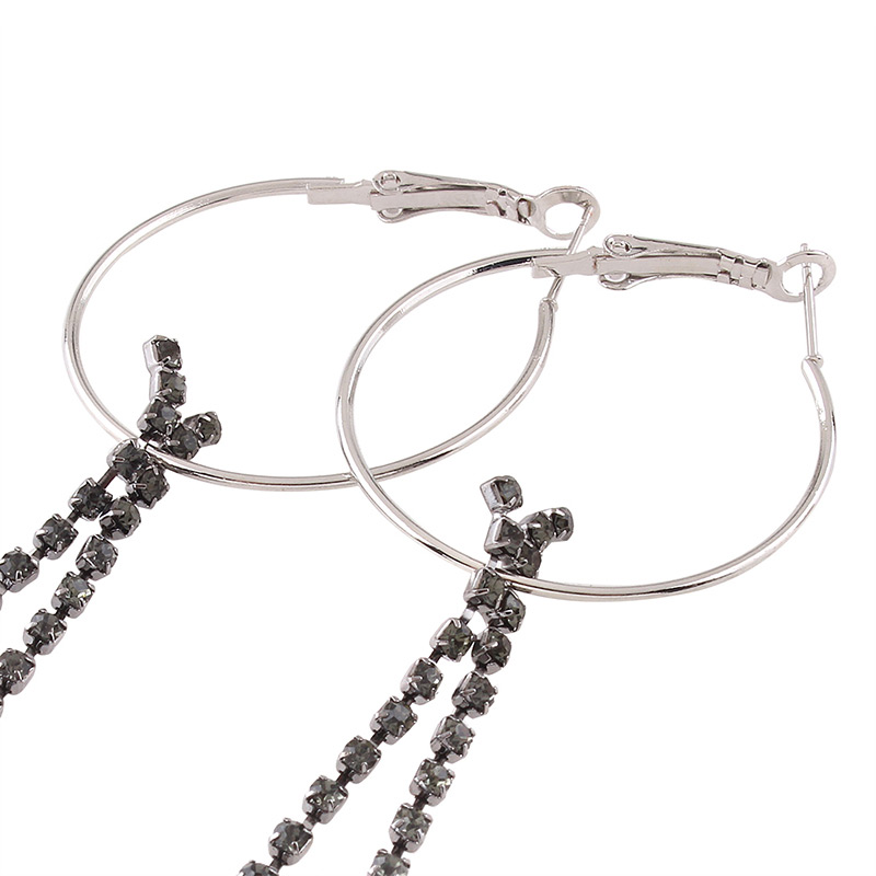 Fashion Black Diamond Dcorated Circular Ring Shape Pure Color Earrings,Drop Earrings