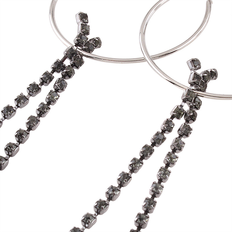Fashion Black Diamond Dcorated Circular Ring Shape Pure Color Earrings,Drop Earrings
