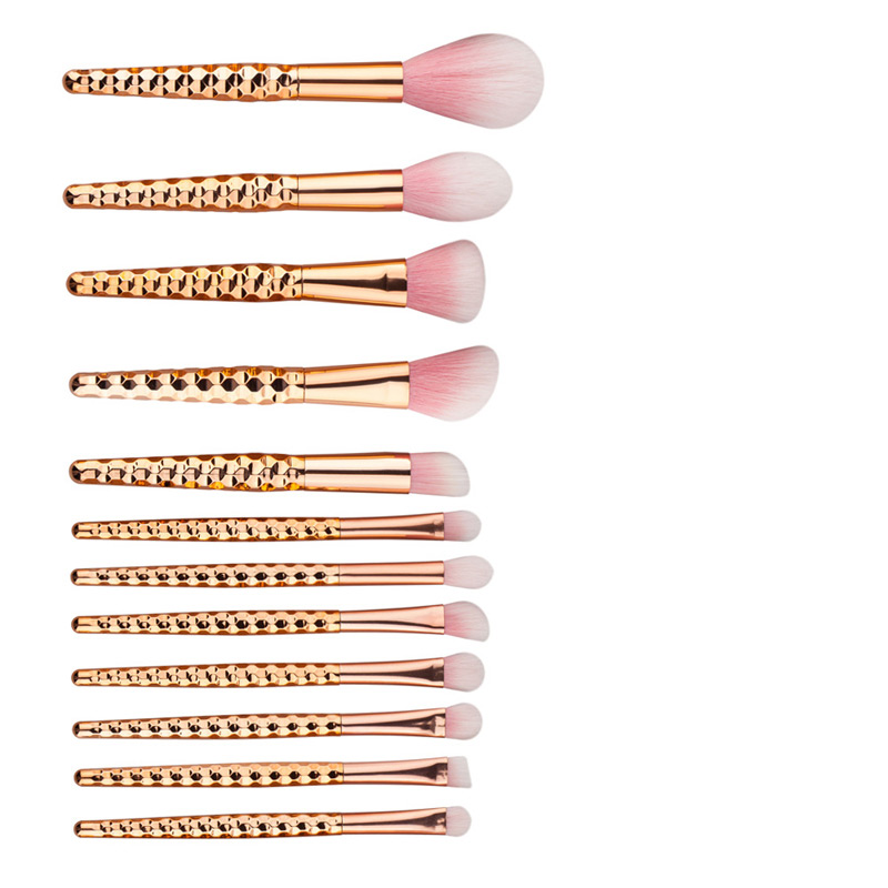 Fashion Rose Gold Pure Color Decoraed Simple Makeup Brush (12pcs),Beauty tools