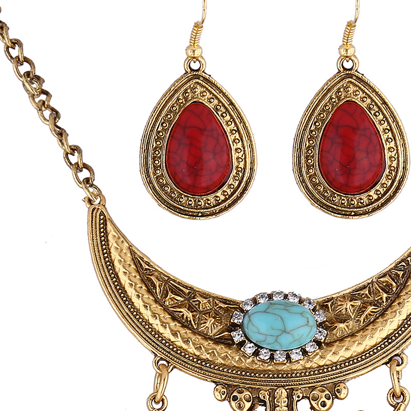 Vintage Red Oval Shape Decorated Jewelry Sets,Jewelry Sets