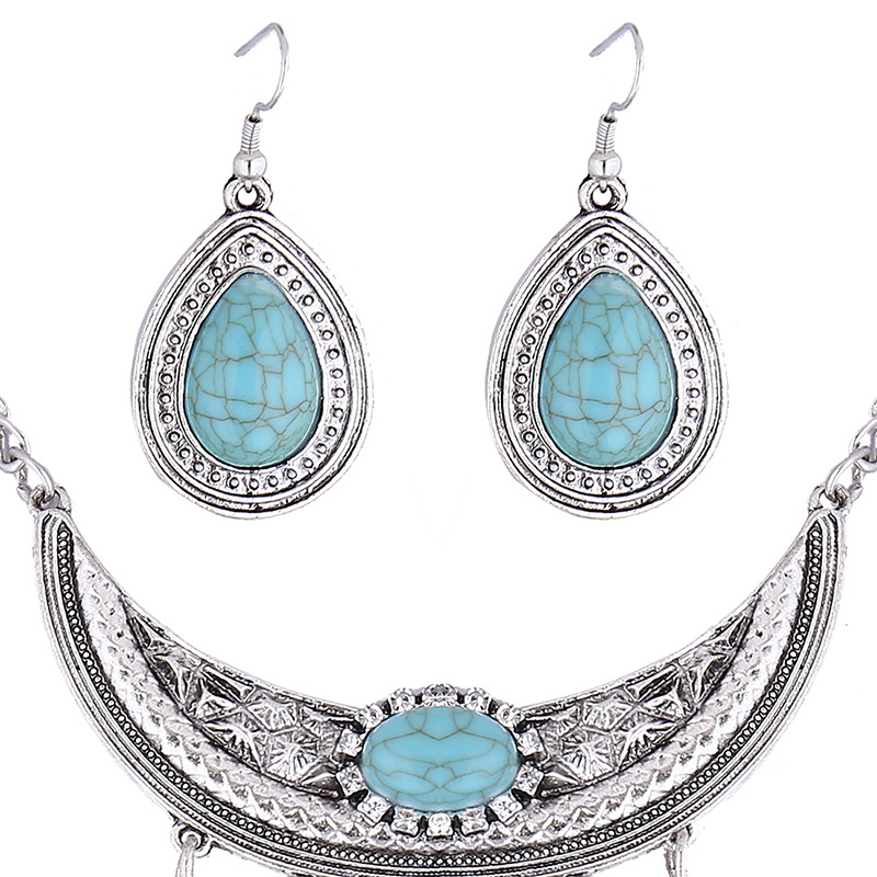 Vintage Blue Oval Shape Decorated Jewelry Sets,Jewelry Sets