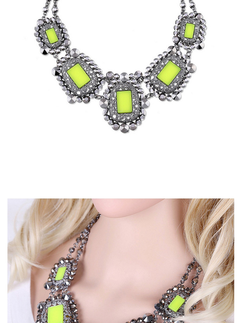 Fashion Yellow Square Shape Diamond Decorated Short Necklace,Pendants