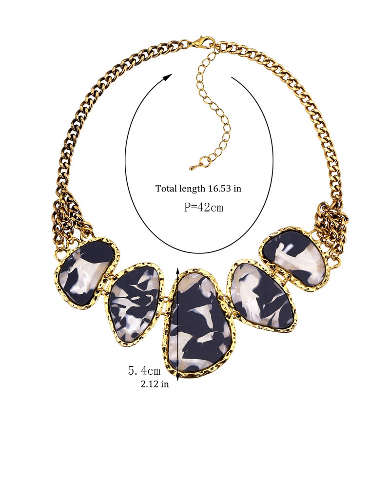 Fashion Blue Geometric Shape Gemstone Decorated Necklace,Bib Necklaces
