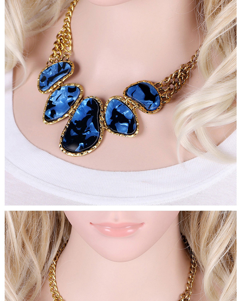 Fashion Blue Geometric Shape Gemstone Decorated Necklace,Bib Necklaces