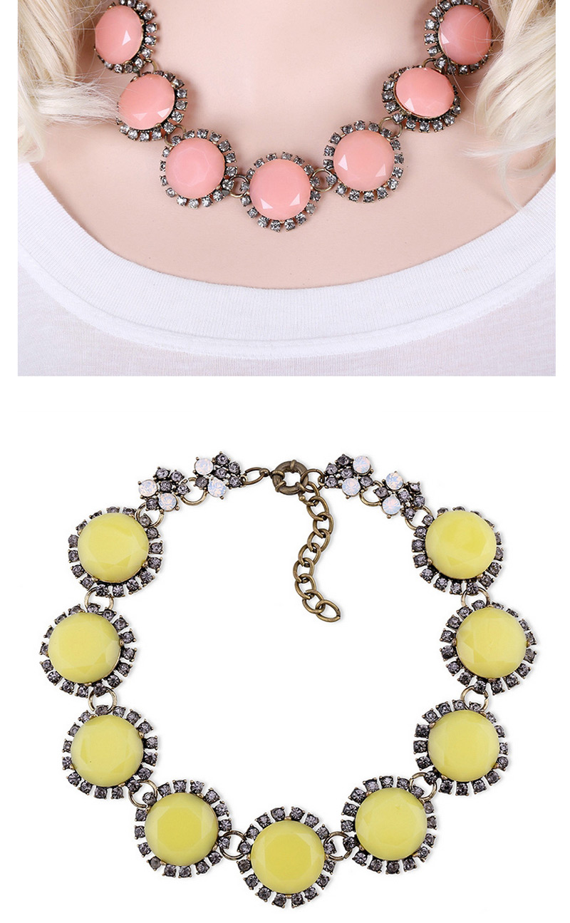 Fashion Yellow Round Shape Decorated Pure Color Necklace,Pendants