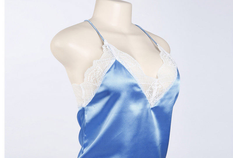 Sexy Blue Lace Decorated Waistcoat,Blouses