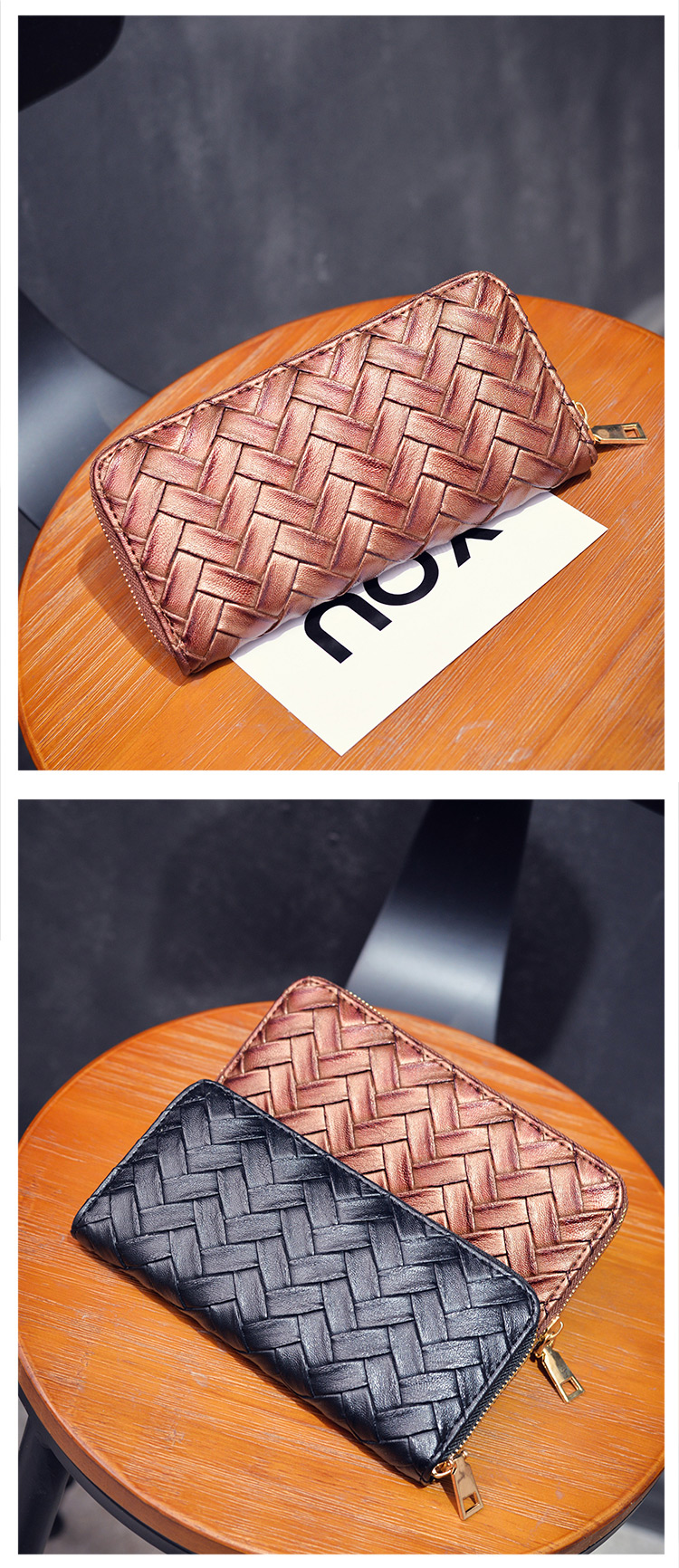 Fashion Bronze Pure Color Decorated Weave Shape Wallet,Wallet