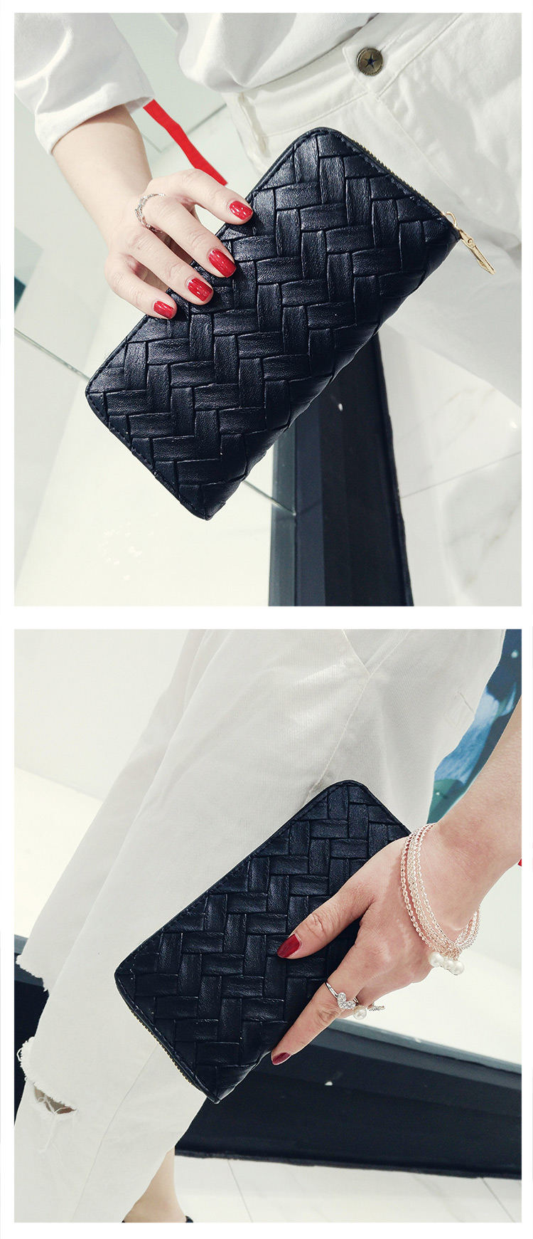 Fashion Blue Pure Color Decorated Weave Shape Wallet,Wallet