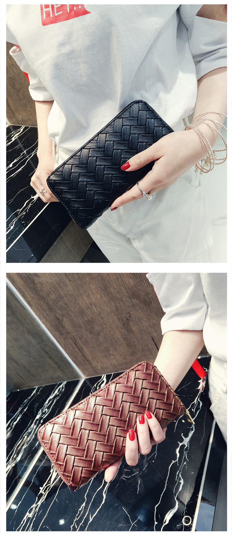 Fashion Black Pure Color Decorated Weave Shape Wallet,Wallet