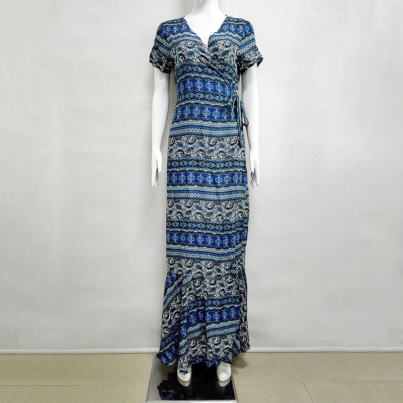 Fashion Blue Leaf Pattern Decorated Simple Dress,Stickers/Tape