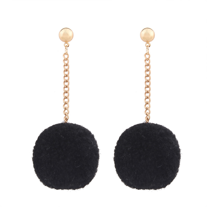 Fashion Black Fuzzy Ball Decorated Simple Pom Earrings,Drop Earrings