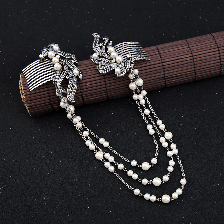 Vintage White Tassel&pearls Decorated Simple Hair Comb,Hairpins