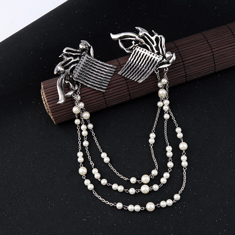 Vintage White Tassel&pearls Decorated Simple Hair Comb,Hairpins
