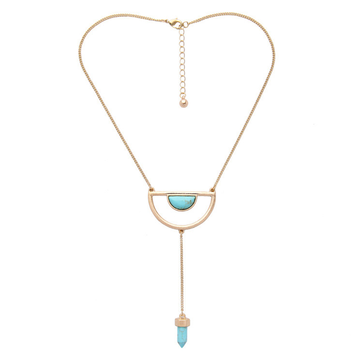 Vintage Blue Geometric Shape Gemstone Decorated Necklace,Multi Strand Necklaces