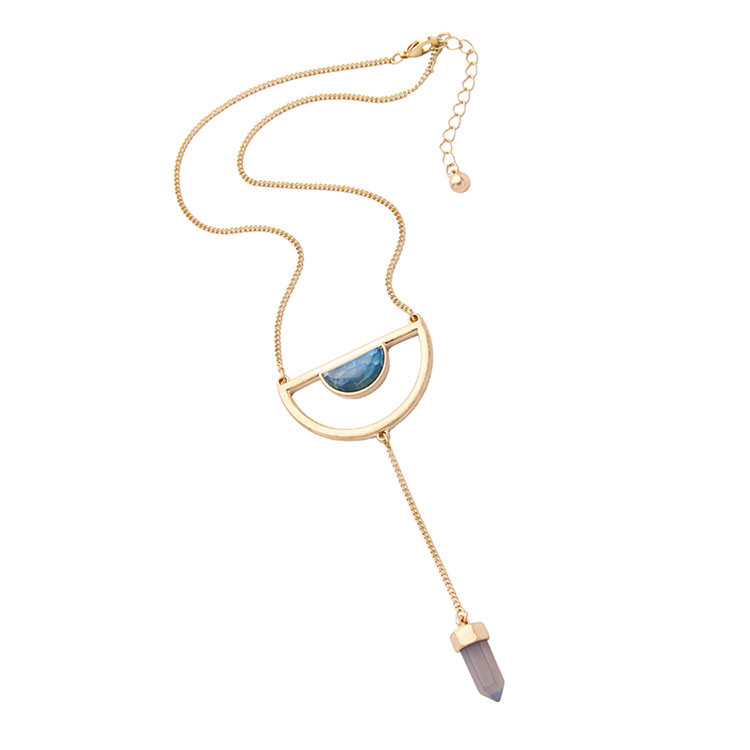 Vintage Dark Blue Geometric Shape Gemstone Decorated Necklace,Multi Strand Necklaces