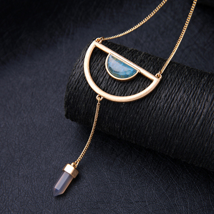 Vintage Dark Blue Geometric Shape Gemstone Decorated Necklace,Multi Strand Necklaces