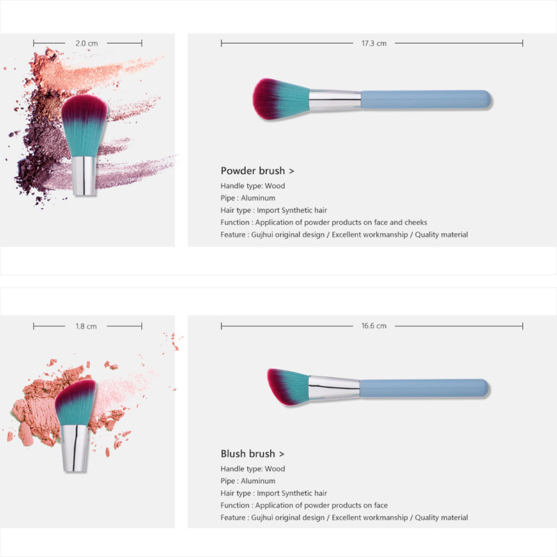 Trendy Blue Sector Shape Decorated Makeup Brush(7pcs),Beauty tools
