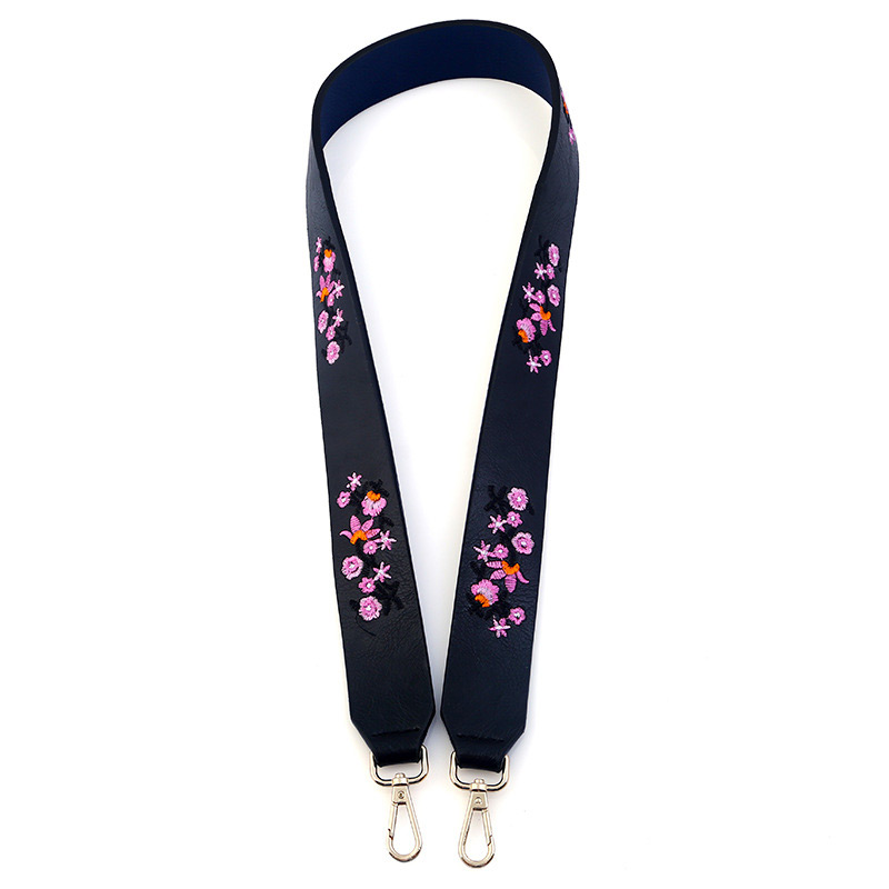 Fashion Black Embroidery Flower Decorated Pure Color Bag Strap,Household goods