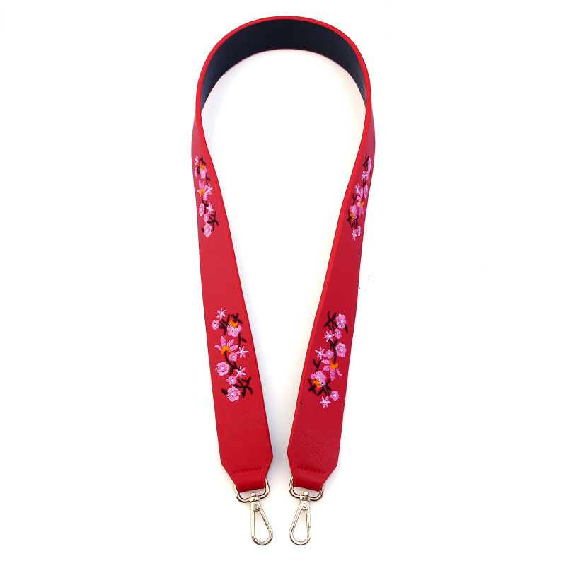 Fashion Red Embroidery Flower Decorated Pure Color Bag Strap,Household goods