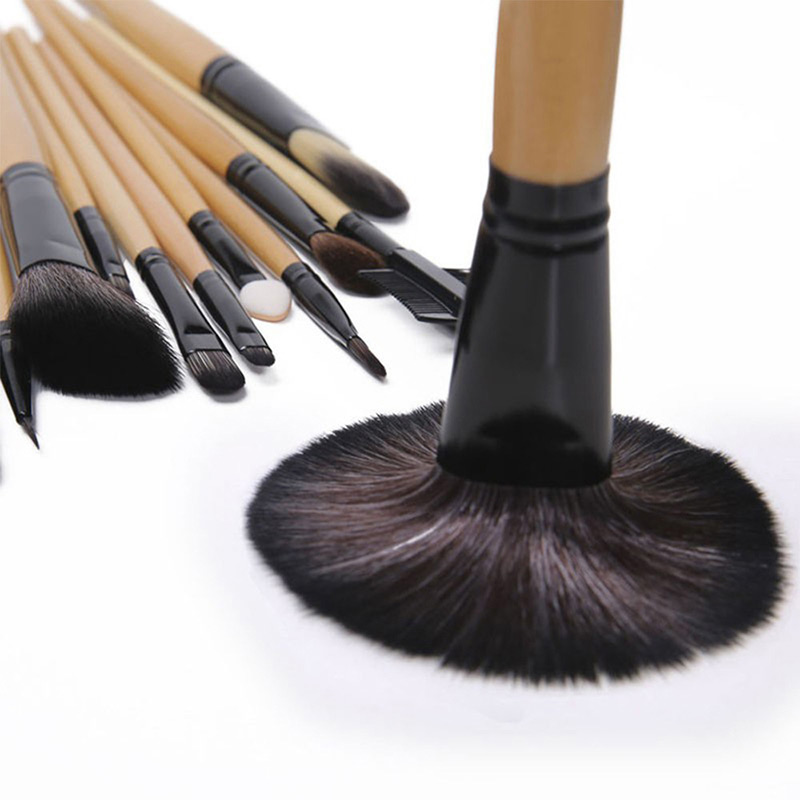 Trendy Black Sector Shape Decorated Simple Makeup Brush(24pcs With Bag),Beauty tools