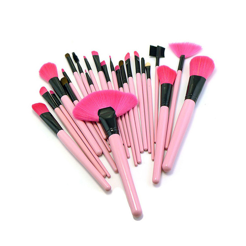 Trendy Pink Sector Shape Decorated Simple Makeup Brush(24pcs With Bag),Beauty tools