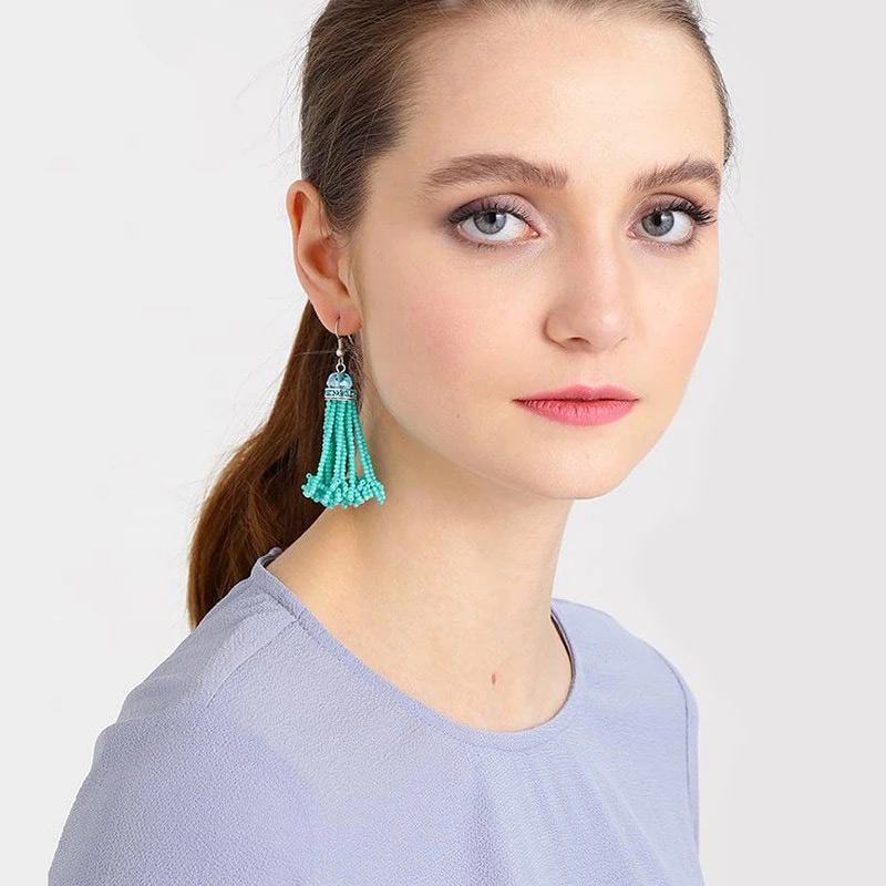 Fashion Blue Bead Decorated Tassel Shape Simple Earrings,Drop Earrings