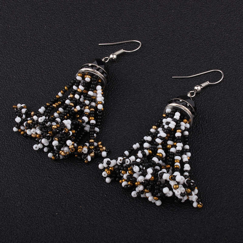 Fashion Black+white Bead Decorated Tassel Shape Simple Earrings,Drop Earrings